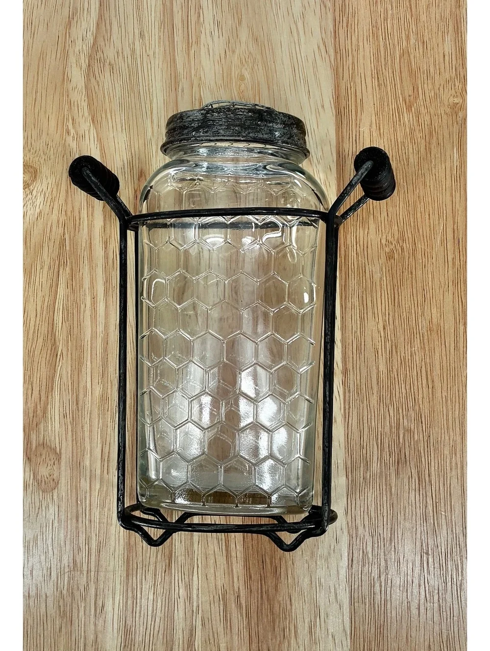Glass Honey Jar Vase with Metal Wire Frame